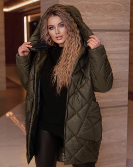 Winter quilted jacket with hood 52-58 size, Хаки, 52