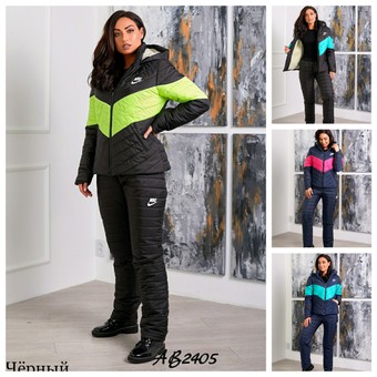 Warm ski suit - pants and jacket on sheepskin 42-48 size, Black+Light green, 42