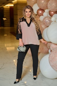 Elegant pantsuit with lurex blouse, Pink, 50/52