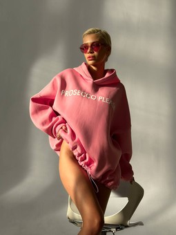 Super Stylish Oversized hoodie with the words "Prosecco Please", Pink, Oversize