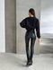 Stylish leggings made of eco-leather with fur, Черный, 42