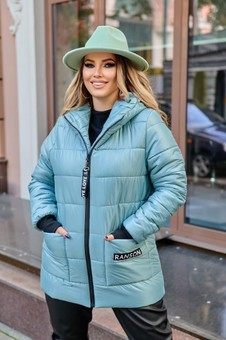 Winter quilted jacket with a hood, Оливка, 48/50