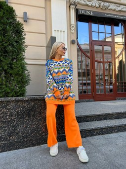 Knitted suit with geometric pattern - pants and tunic, Оранжевый