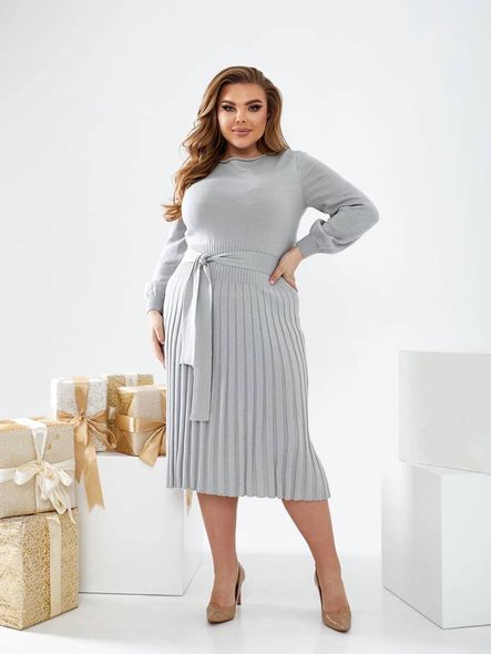 Knitted midi dress with pleated skirt, 42/46, Серый