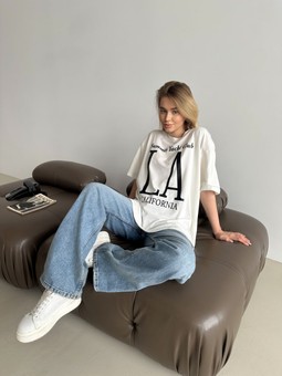 Жіноча футболка Оверсайз з накатом LA, Oversize, Молочний