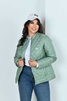 Quilted demi-season jacket with a zipper 48-58 size, Оливковый, 48/50