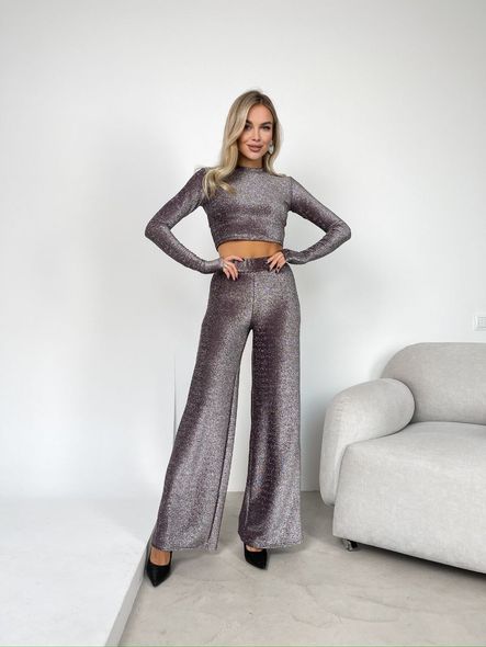 Stylish lurex suit - top and trousers, Bronze, 42/44