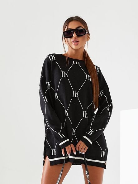 Oversized knitted tunic sweater, Черный