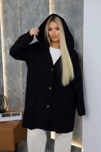 Пальто жіноче з букле з капюшоном PLUS SIZE