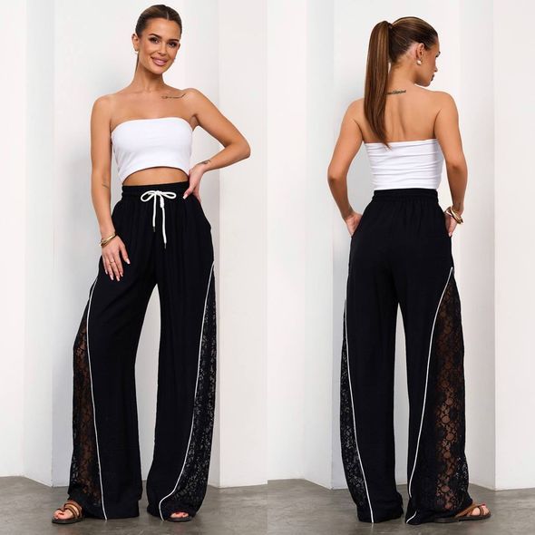 Льняные брюки с вставками из французского кружева