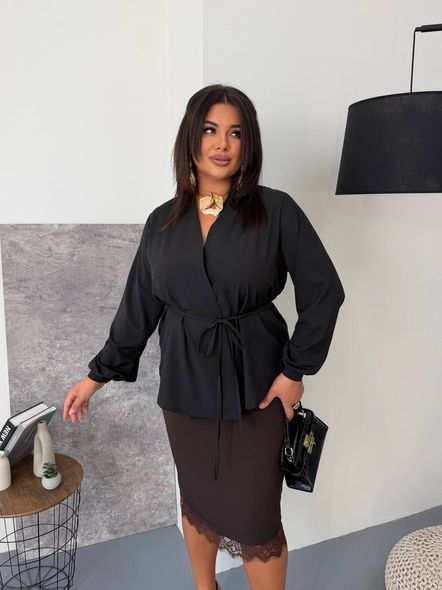 Жіноча блузка на запах з поясом PLUS SIZE