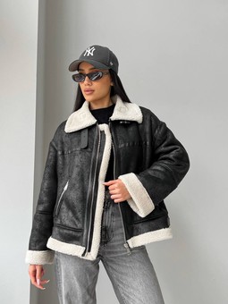 Women's faux sheepskin coat Aviator, Черный, 42