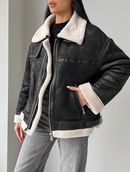 Women's faux sheepskin coat Aviator, Черный, 42