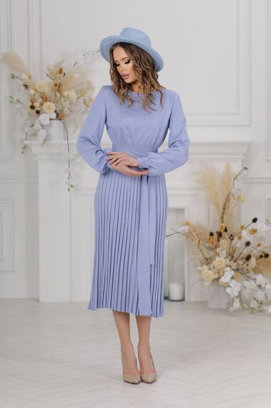 Knitted midi dress with pleated skirt, 48/52, Blue