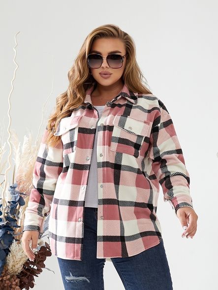 Warm checkered fleece shirt with snap buttons, Фрезовый