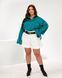 Шовкова блуза бірюзового кольору із затяжками на рукавах