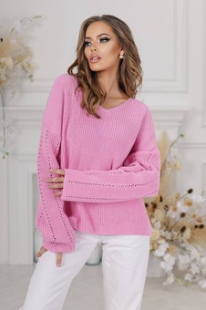 Вязаный свитер Oversize с V-образным вырезом, Розовый, Oversize
