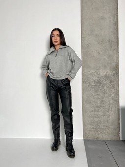 Warm leather trousers with arrows, Черный, 40/42