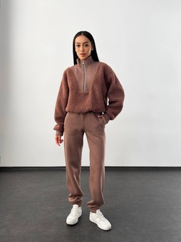 Warm tracksuit with fur inserts, Мокко, 42/44