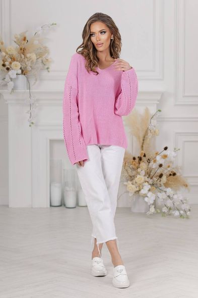 Oversized V-Neck Knitted Sweater, Pink, Oversize