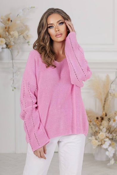 В'язаний светр Oversize з V-подібним вирізом, Рожевий, Oversize