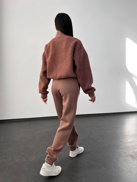 Warm tracksuit with fur inserts, 42/44, Мокко