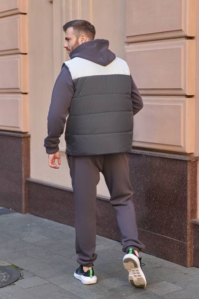 Чоловічий спортивний костюм-трійка на флісі з жилеткою, Сірий, 46