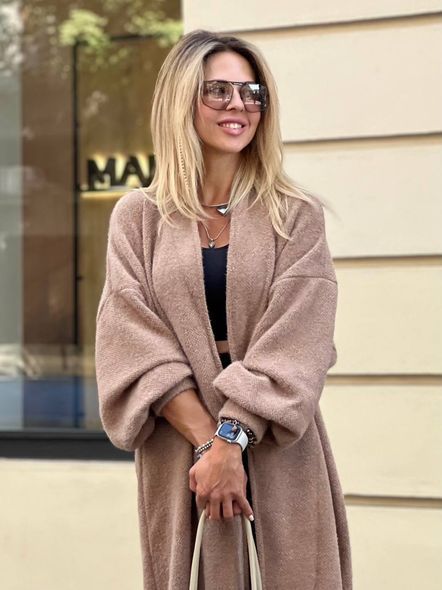 Стильный длинный кардиган оверсайз из мягкой пушистой ангоры, Мокко, Oversize