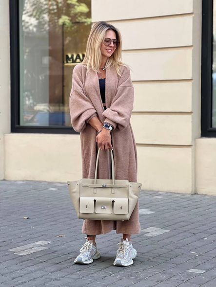 Стильный длинный кардиган оверсайз из мягкой пушистой ангоры, Мокко, Oversize