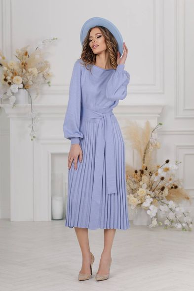 Knitted midi dress with pleated skirt, 54/58, Blue